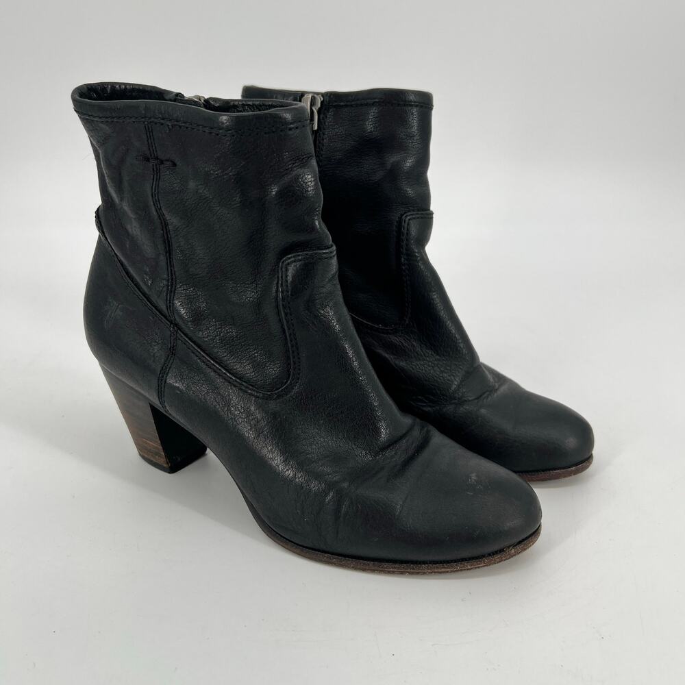 Frye Patty Artisan Zip Boots Womens 6 Black Leather High Heeled Ankle Bootie